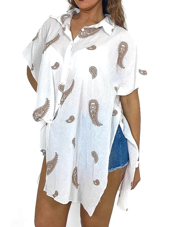 Paisley Embroidered Oversized Shirt