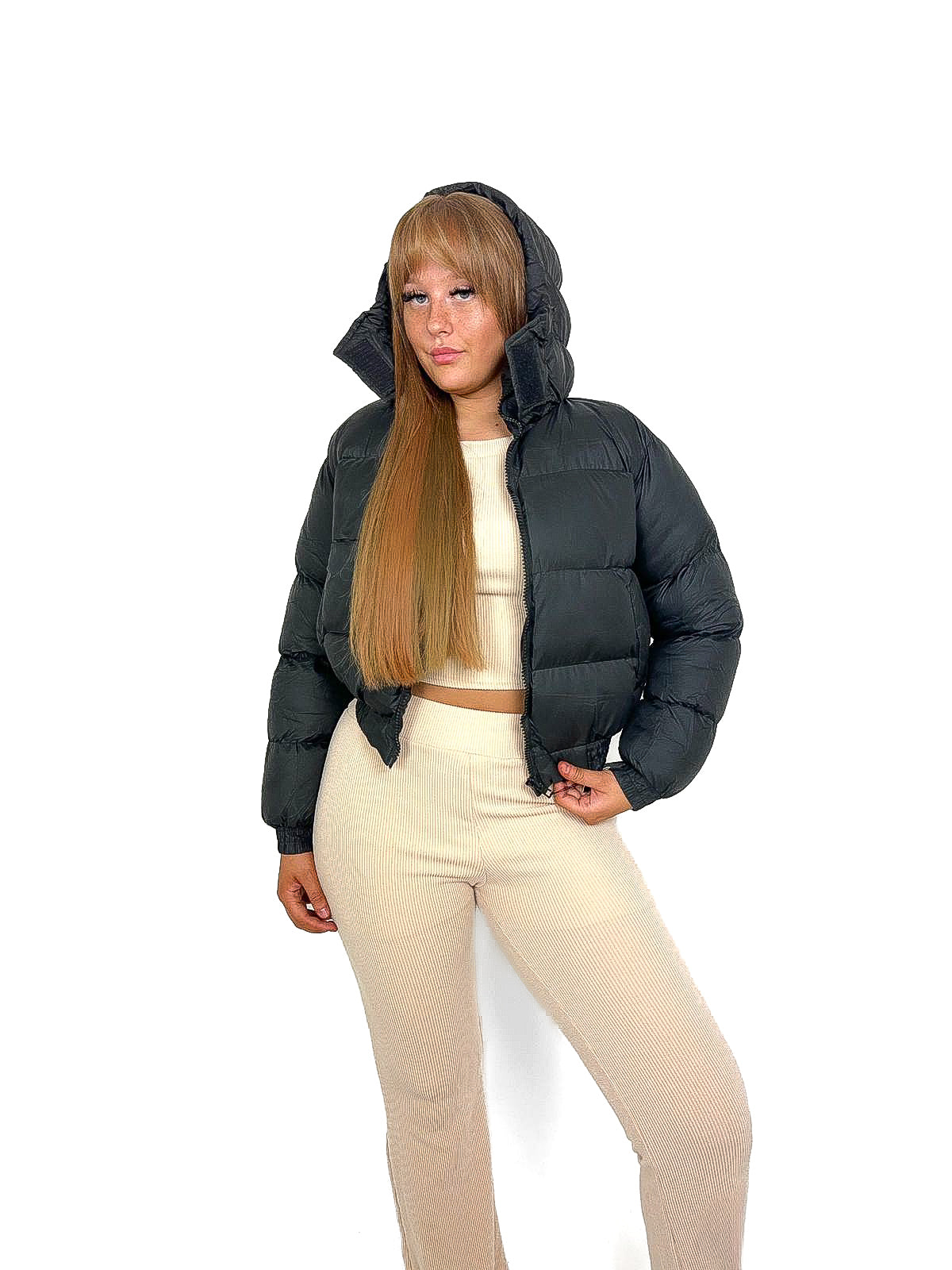 Crop Length Hooded Puffer Coat