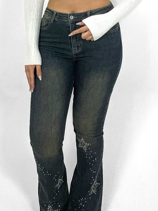 Diamante Star Vintage Wash Flare Jeans