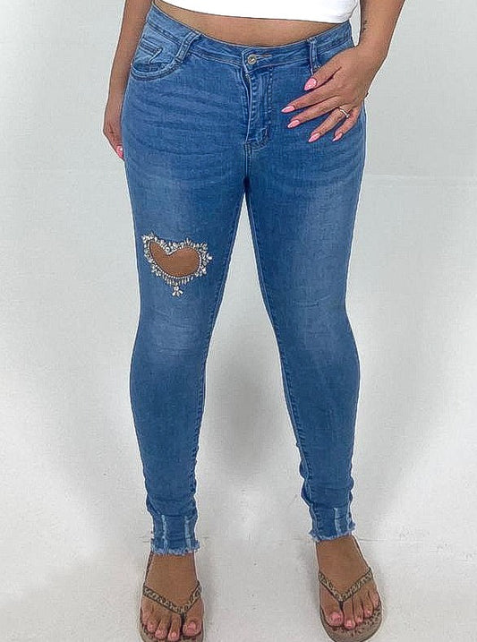 Plain Diamante Heart Skinny Jeans