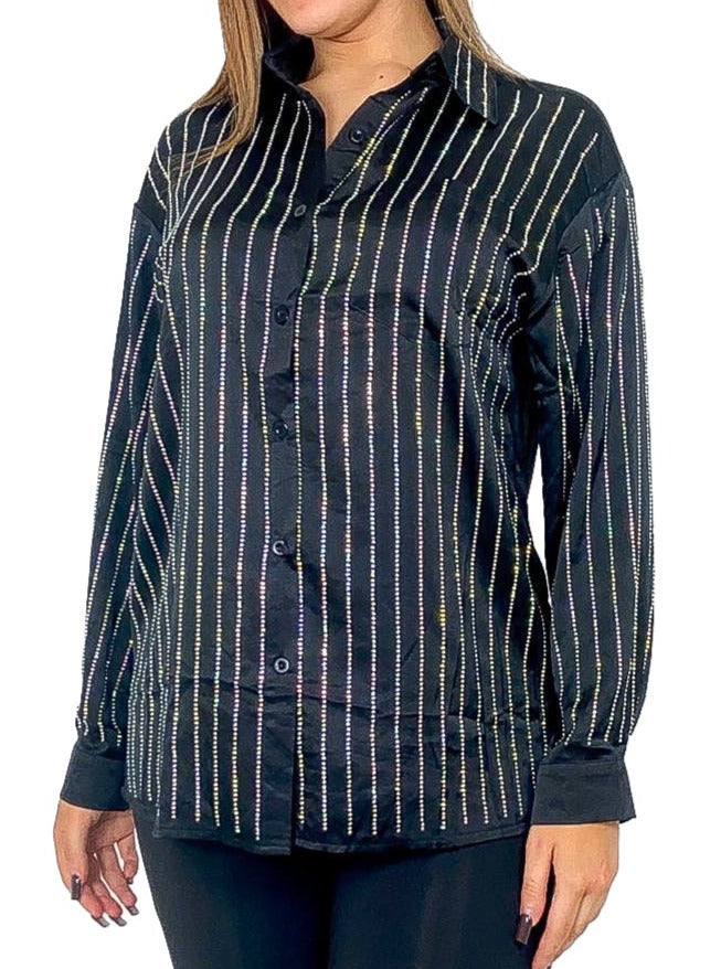 Diamante Stripe Satin Blouse