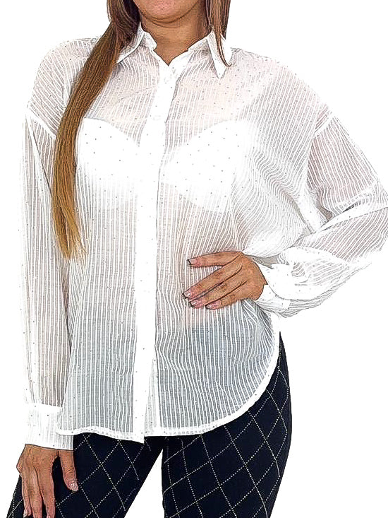 Diamante Scatter Burnout Stripe Blouse