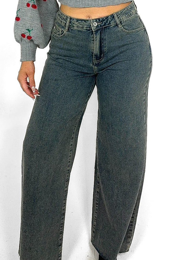 Fray Hem Wide Leg Jeans