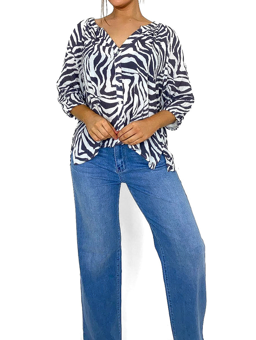 Zebra Print Crepe Blouse