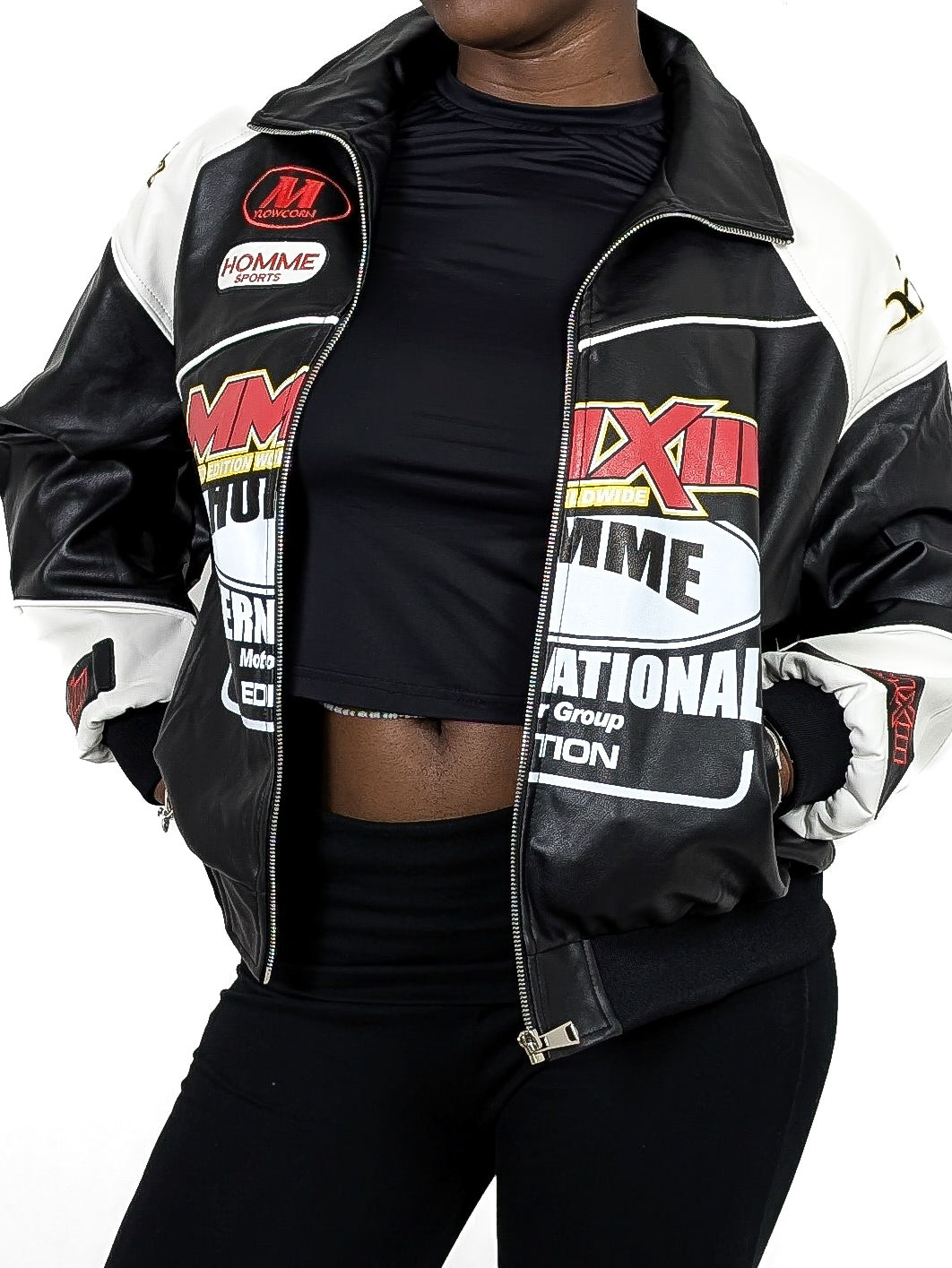 Oversized PU Racing Jacket