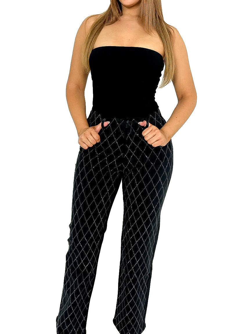 Criss Cross Diamante Straight Leg Jeans