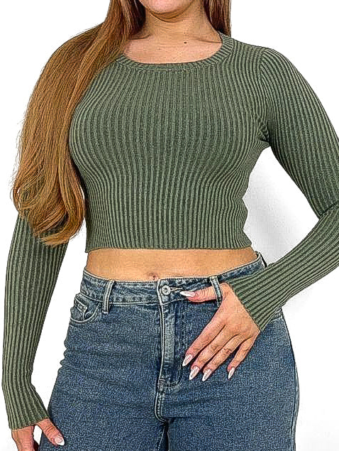 Faded Knit Ribbed Crop Sweater