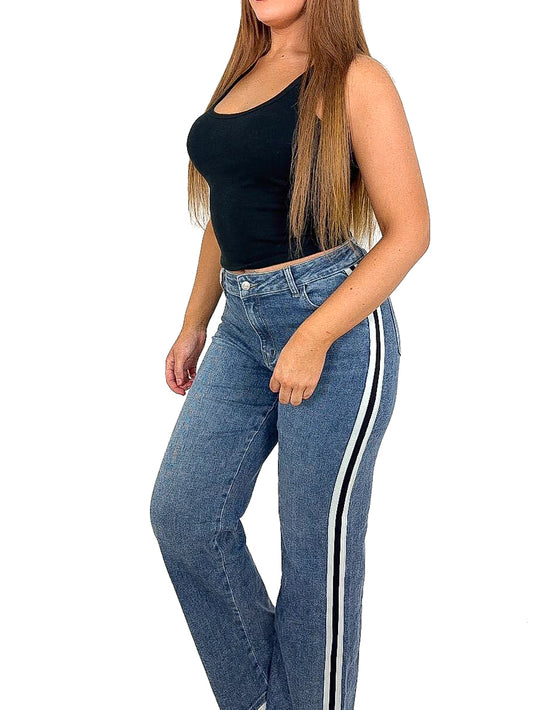 Stripe Side Wide Leg Jeans