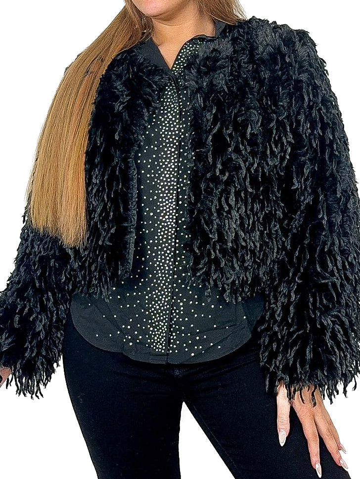 Cropped Shaggy Faux Fur Jacket