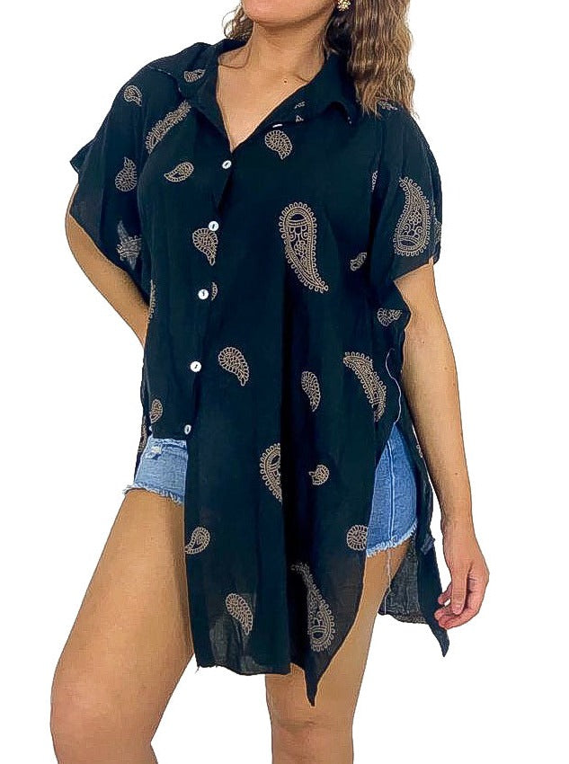 Paisley Embroidered Oversized Shirt