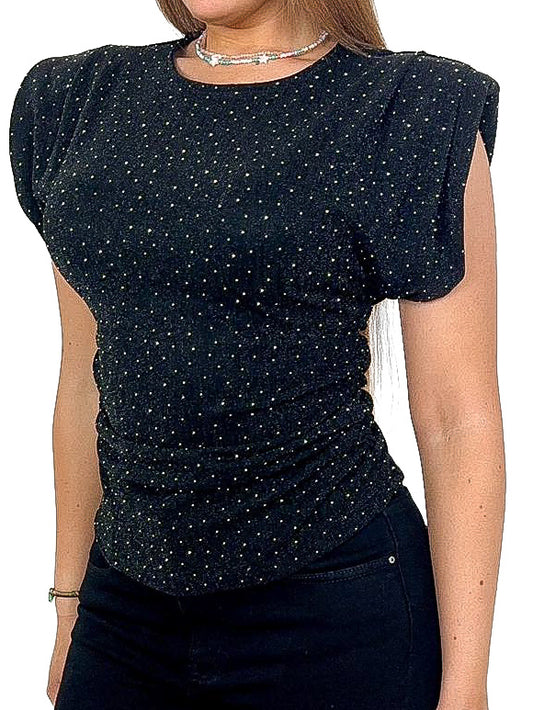 Padded Shoulder Ruche Side Top