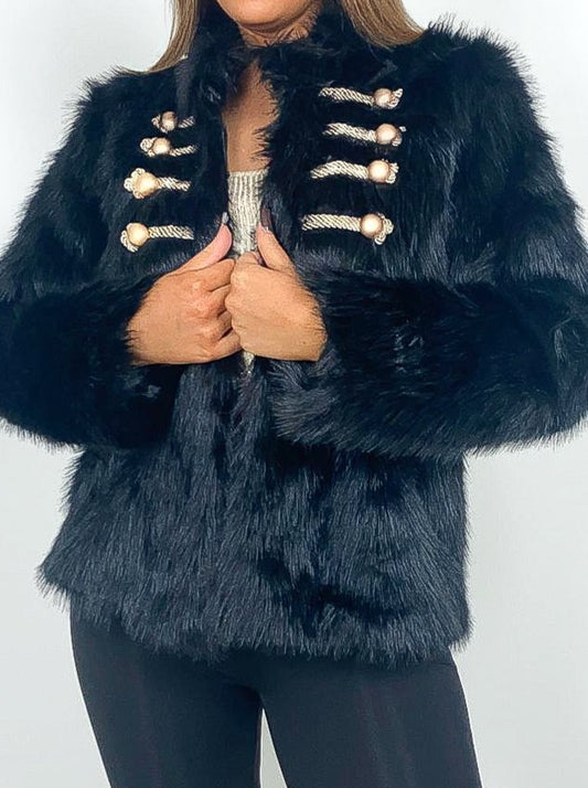 Military Style Faux Fur Jacket