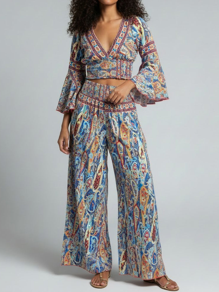 Boho Crop Top And Wide Leg Trousers Co-Ord