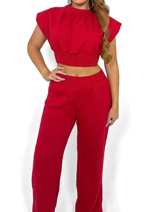 Padded Shoulder Wide Leg Co-Ord