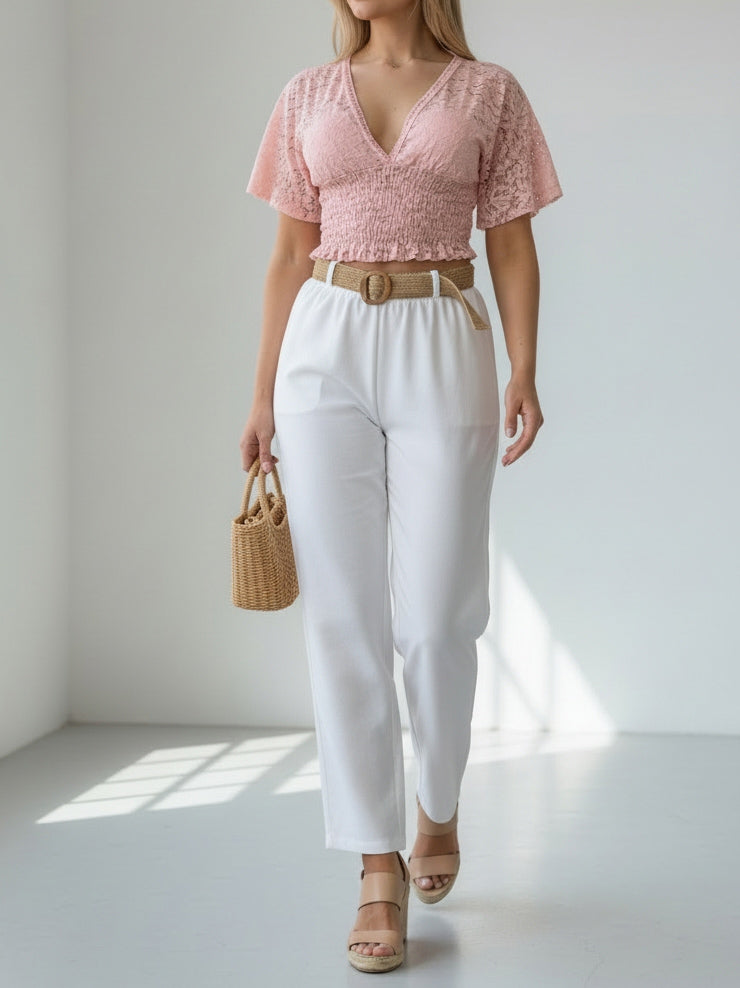 V Neck Lace Blouse – TIME