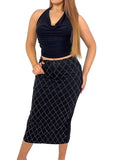 Criss Cross Diamante Denim Skirt