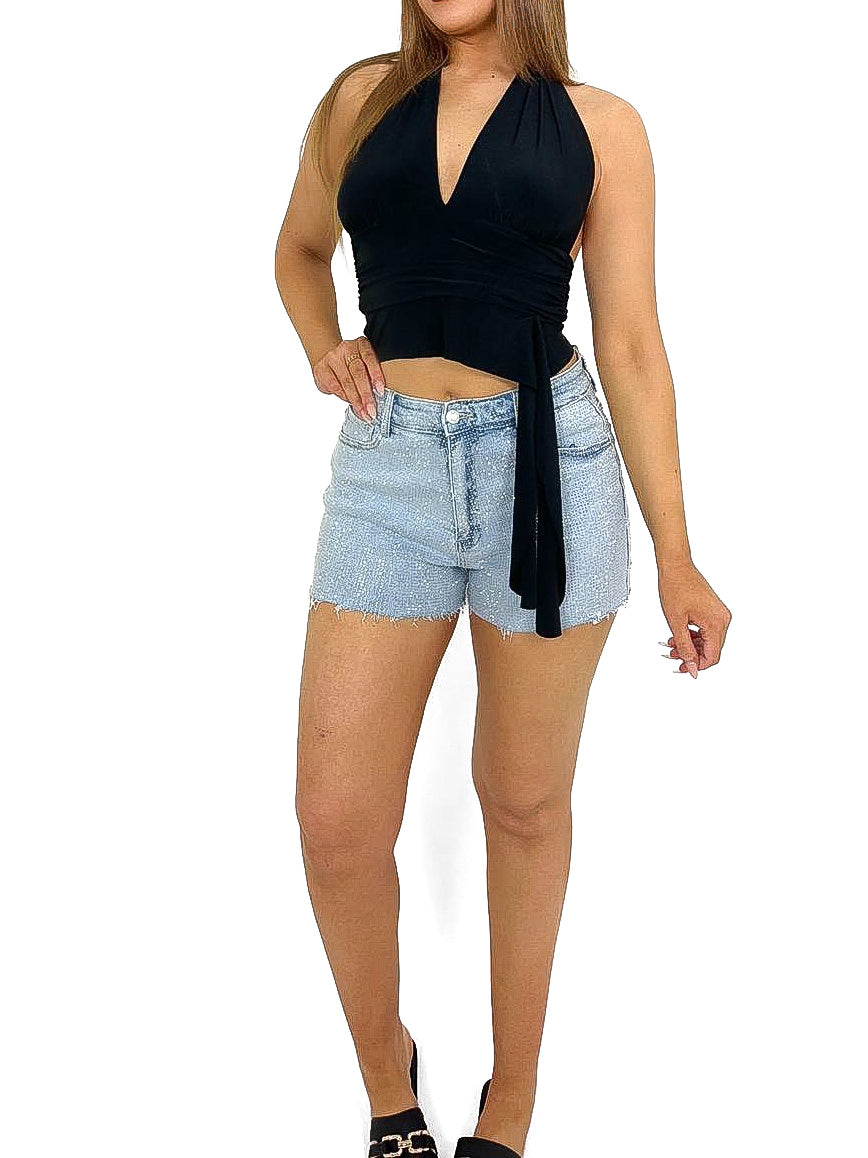 Diamante Covered Denim Shorts