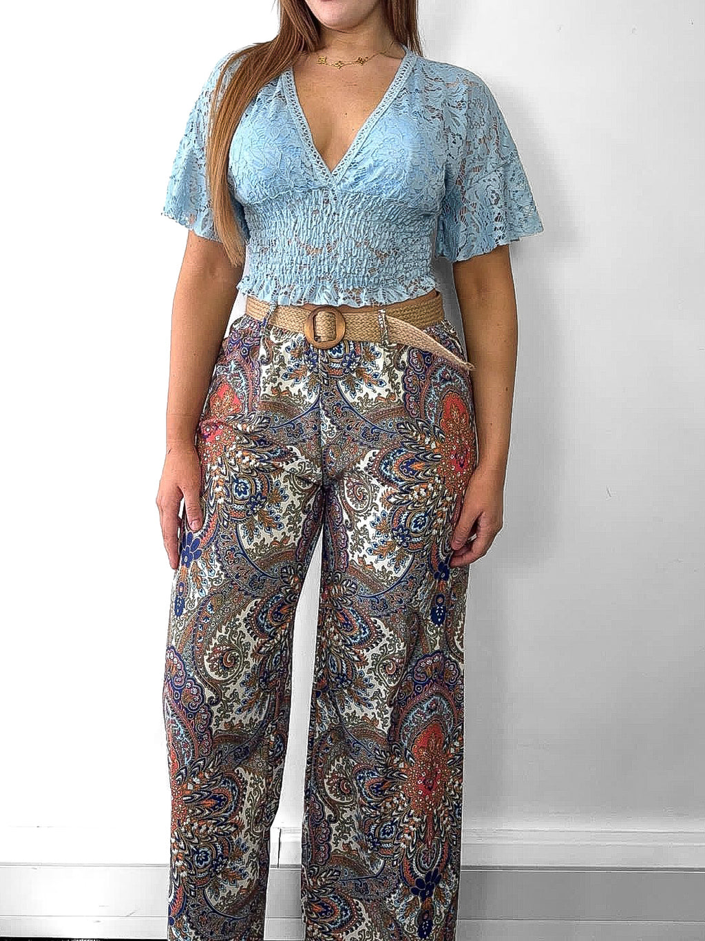 Paisley Print Belted Trousers