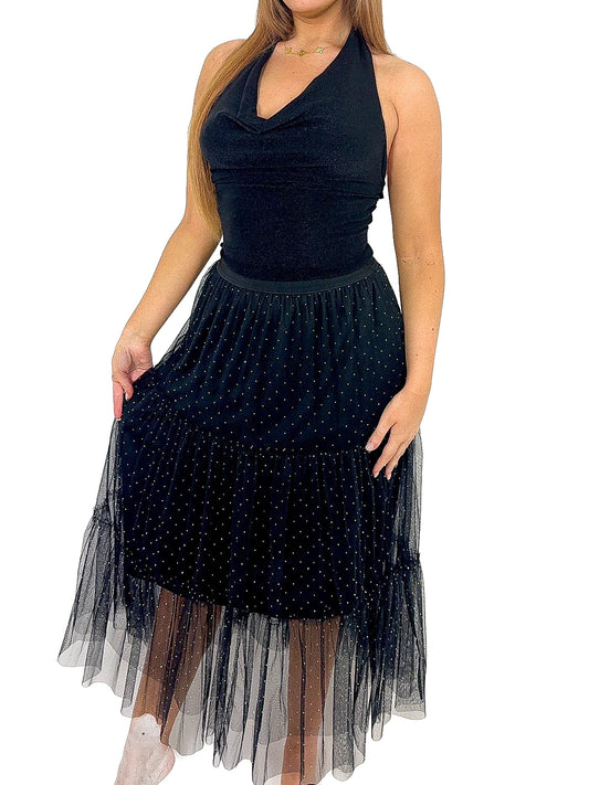 Scatter Stud Layered Mesh Skirt