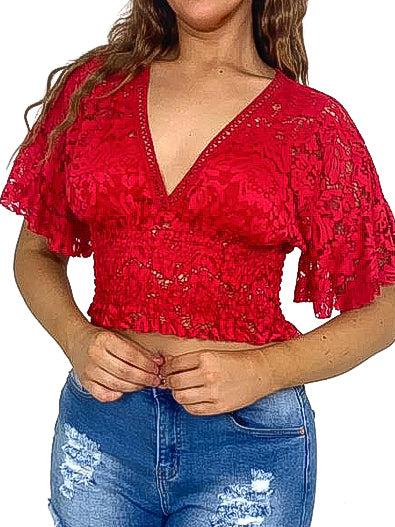 V Neck Lace Blouse