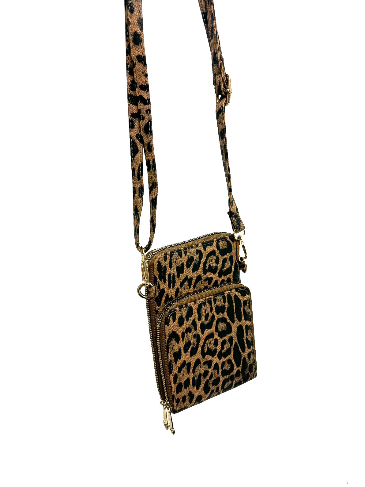 Double Zip Leopard Crossbody Phone Bag