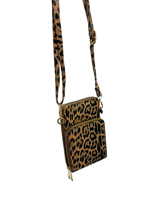 Double Zip Leopard Crossbody Phone Bag