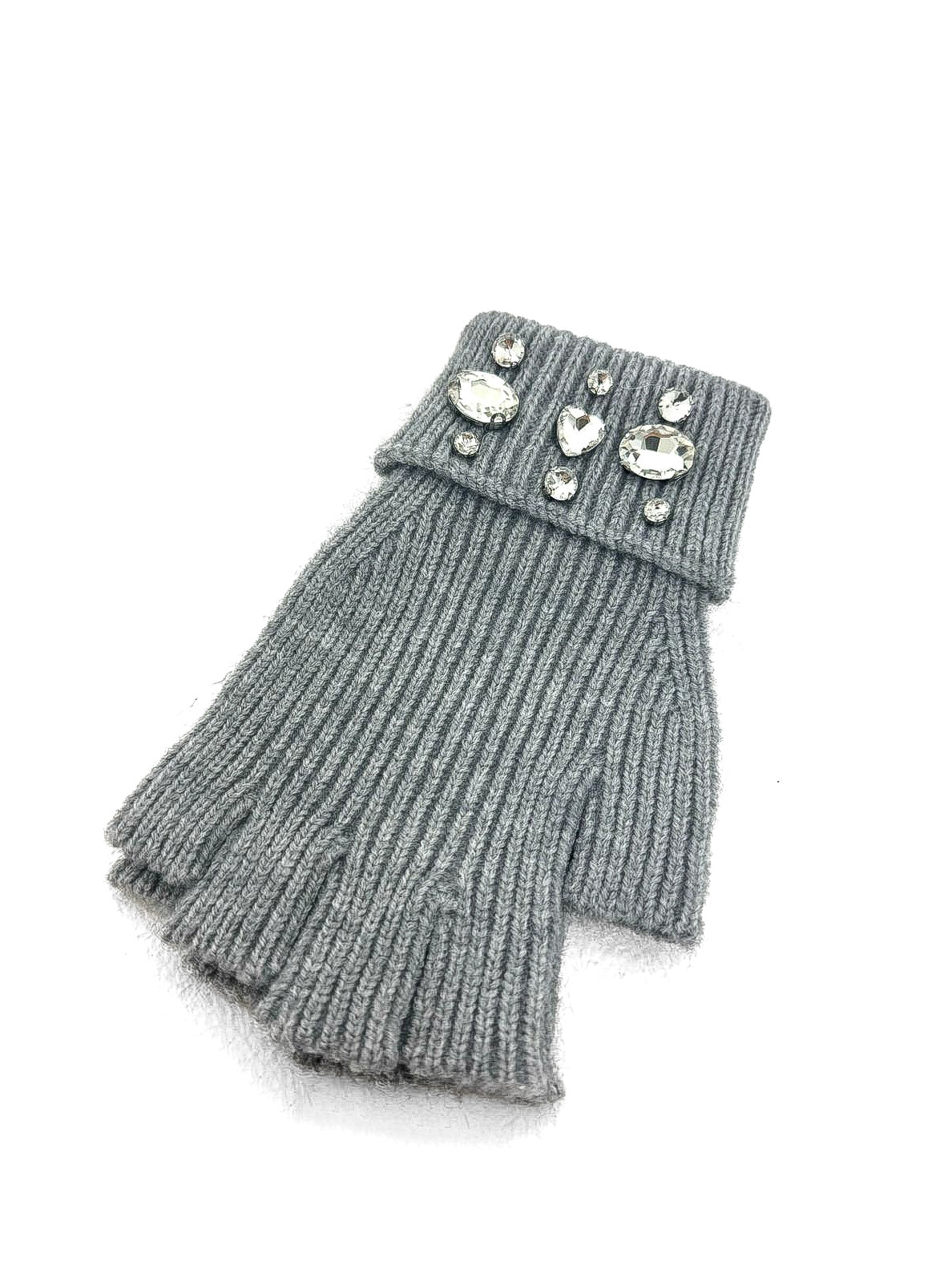 Diamante Trim Fingerless Gloves