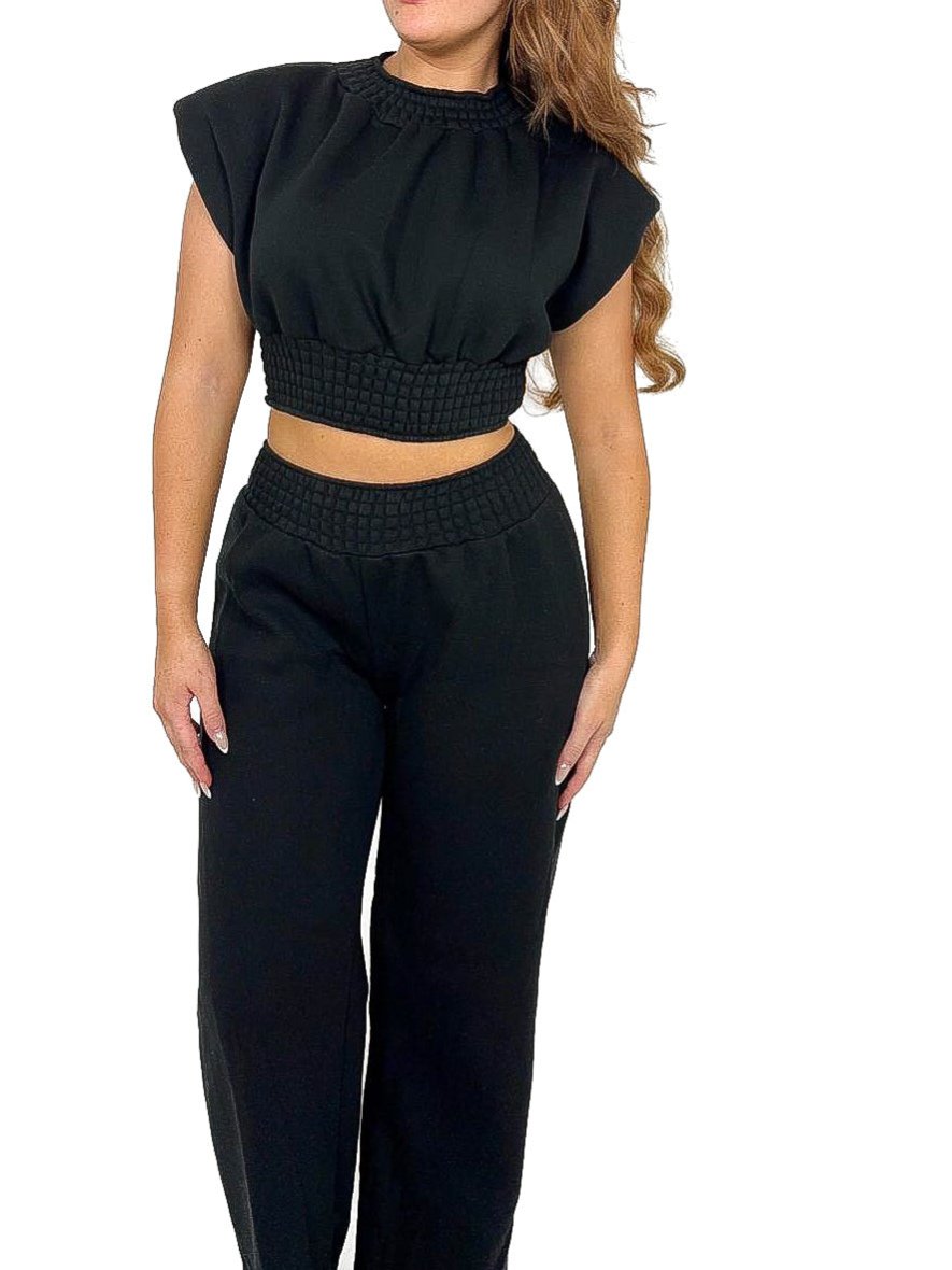 Padded Shoulder Wide Leg Co-Ord