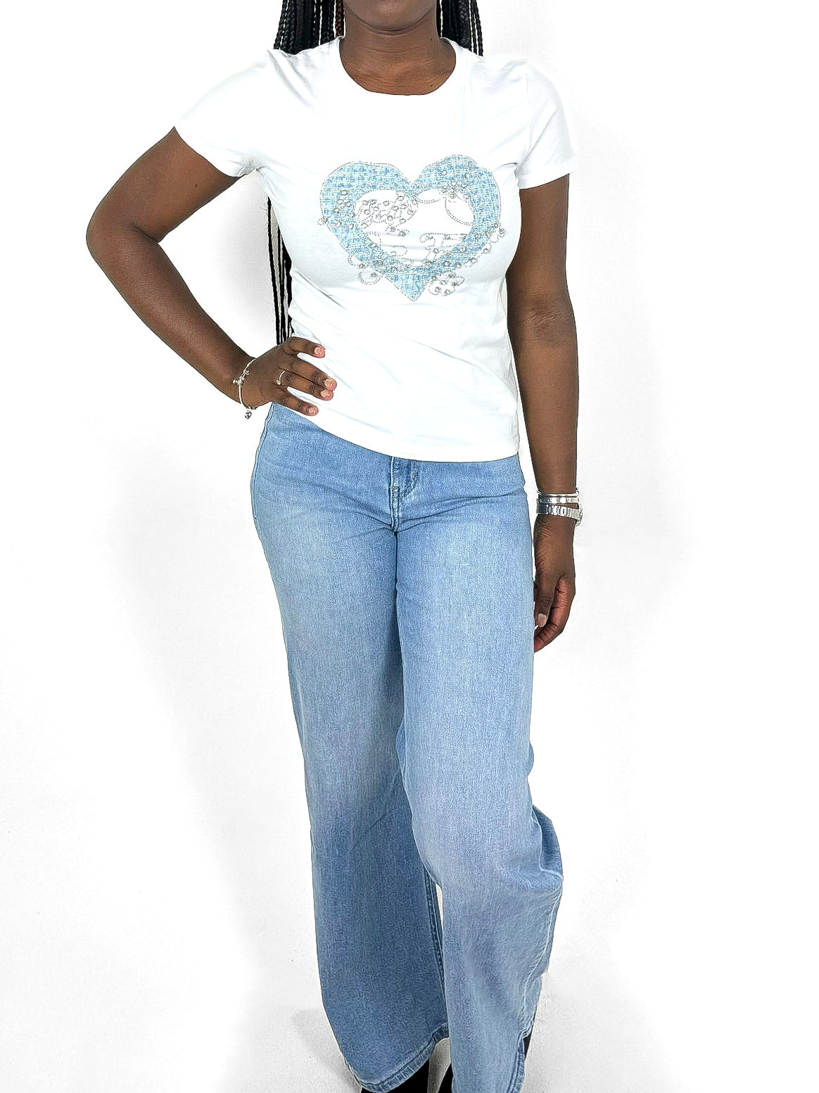 Tweed Heart Diamante T-Shirt