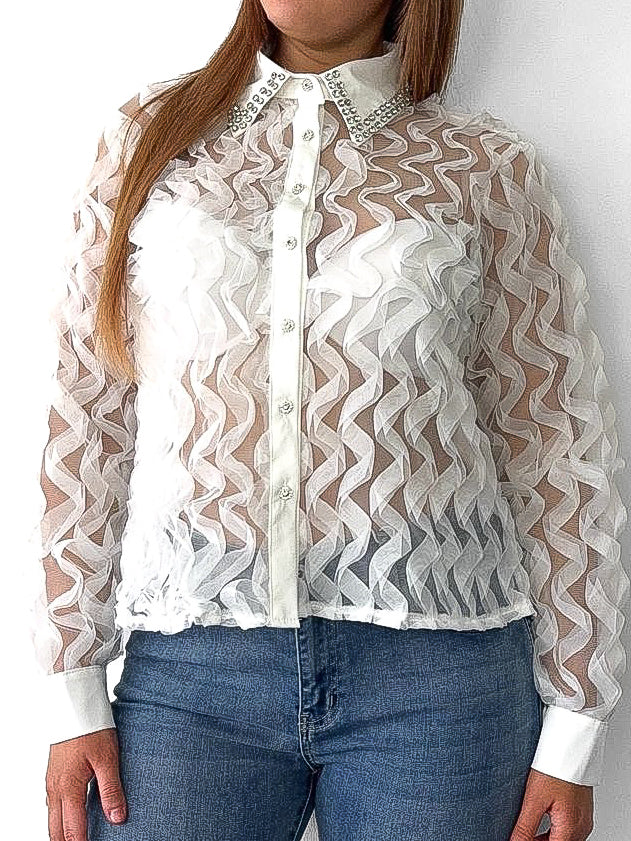 Mesh Ruffle Shirt