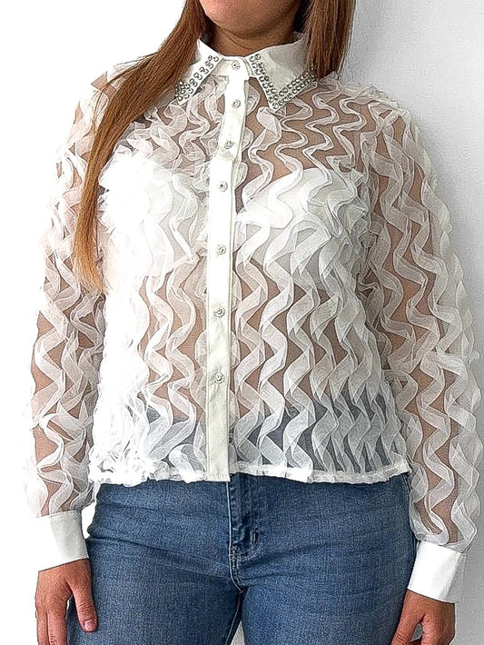 Mesh Ruffle Shirt