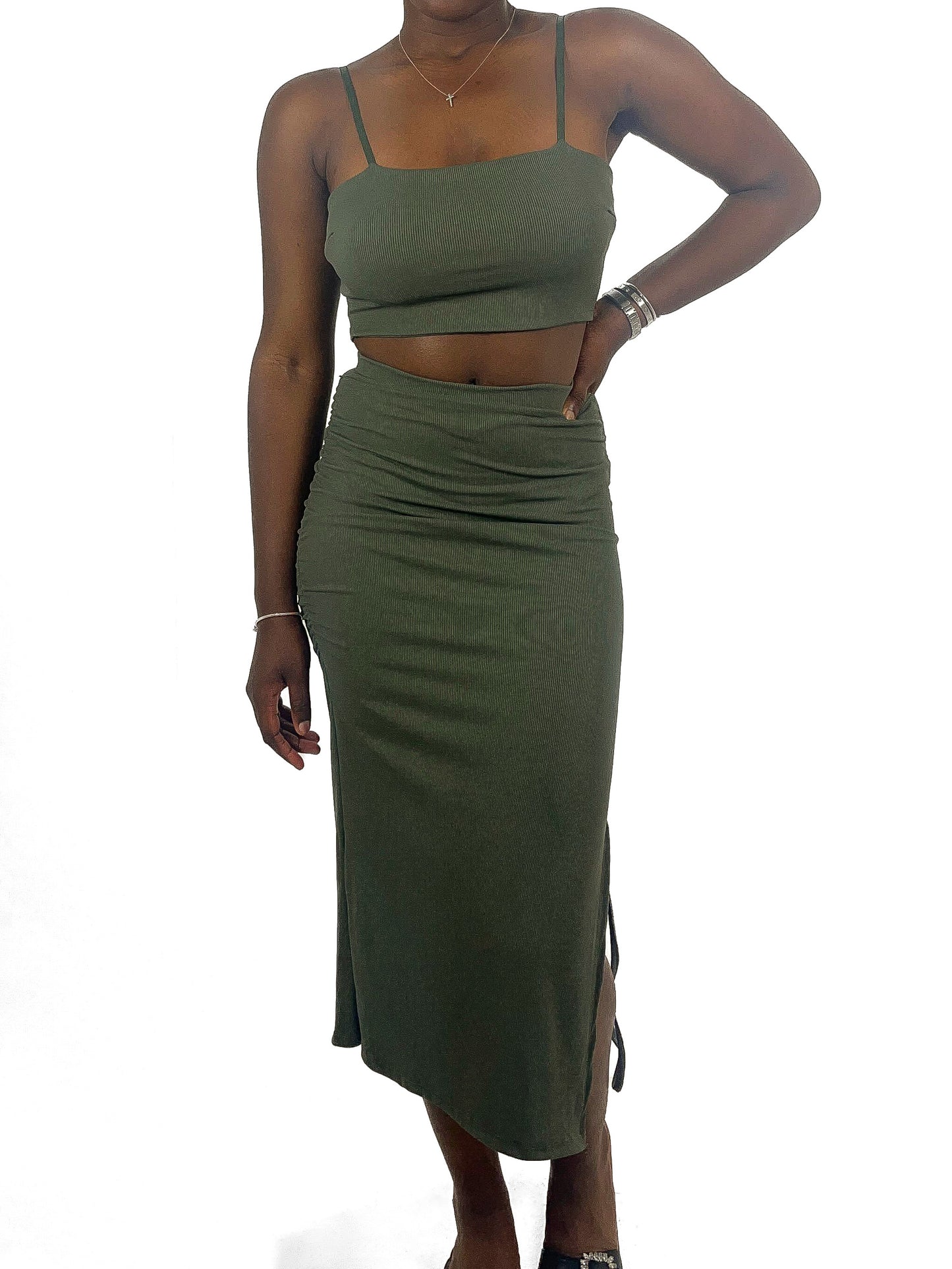 Cropped Vest & Ruche Skirt Set