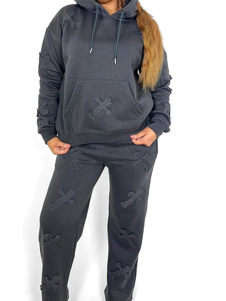 Cross Applique Oversized Tracksuit Set