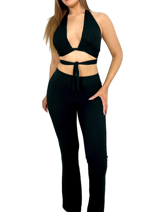 Textured Halter Top & Pants Suit