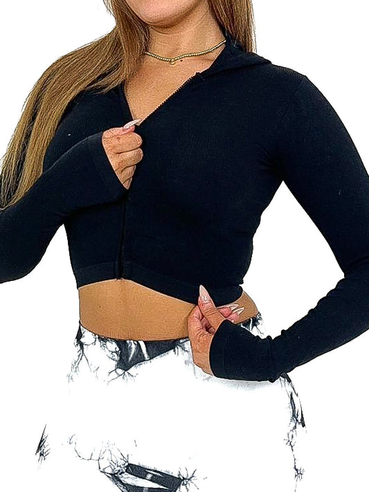 Zip Front Hooded Crop Tee