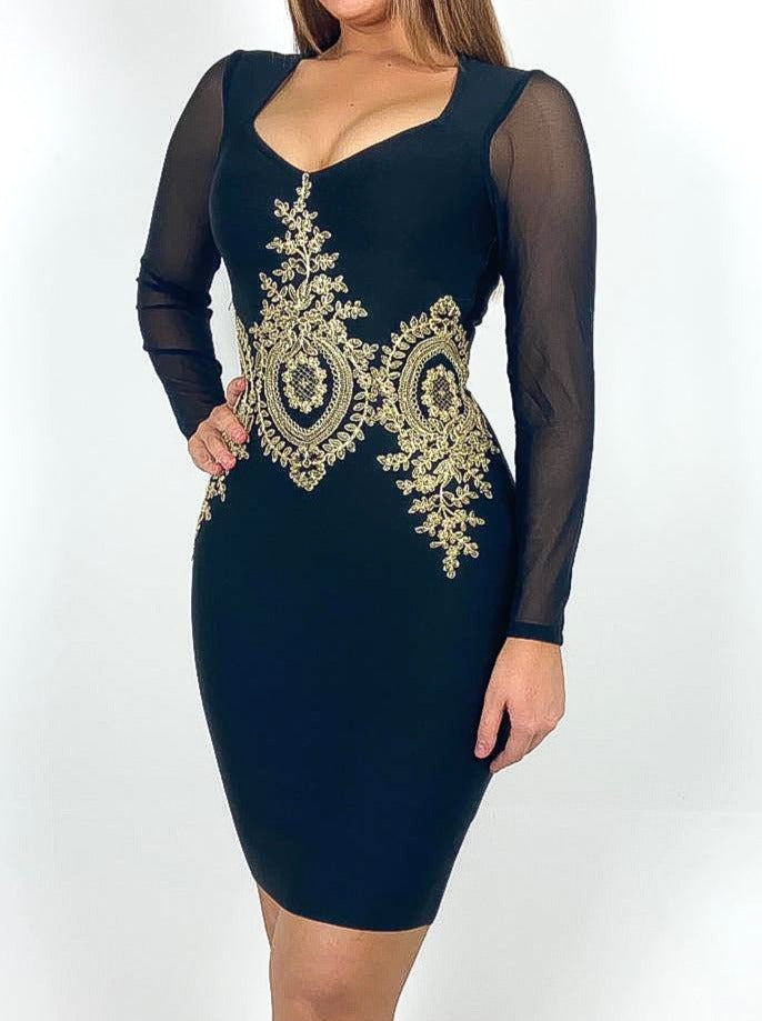 Baroque Lace Detail Bandage Dress