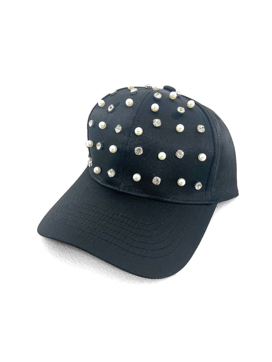 Satin Baseball Cap With Pearl Studs