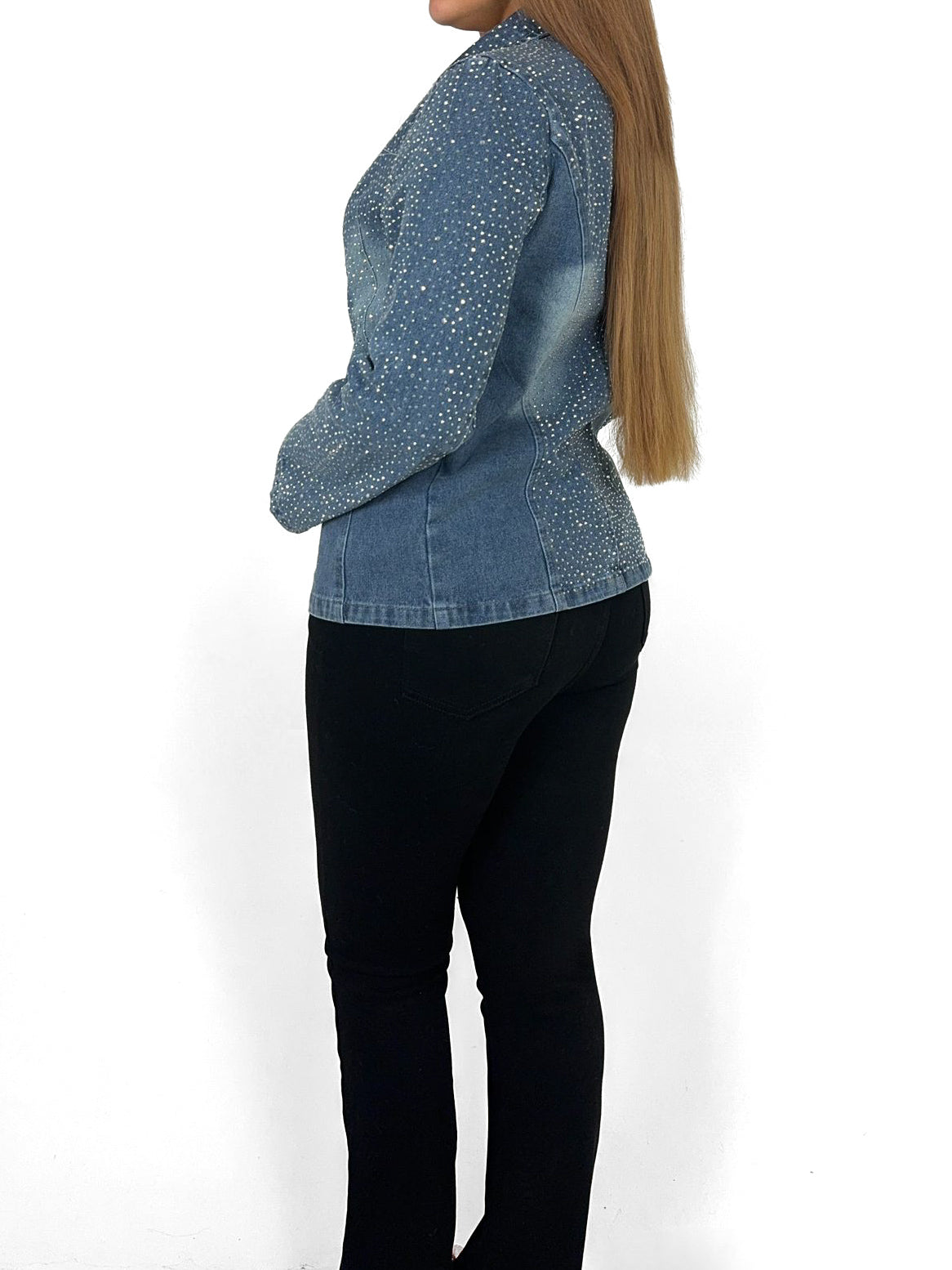 Diamante Embellished Denim Blazer