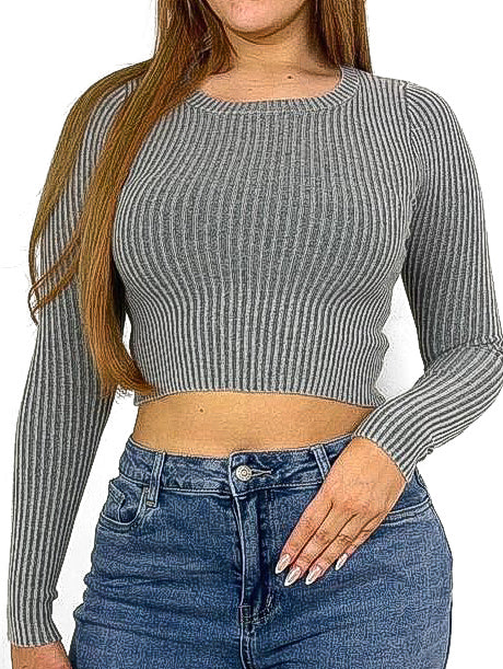 Faded Knit Ribbed Crop Sweater