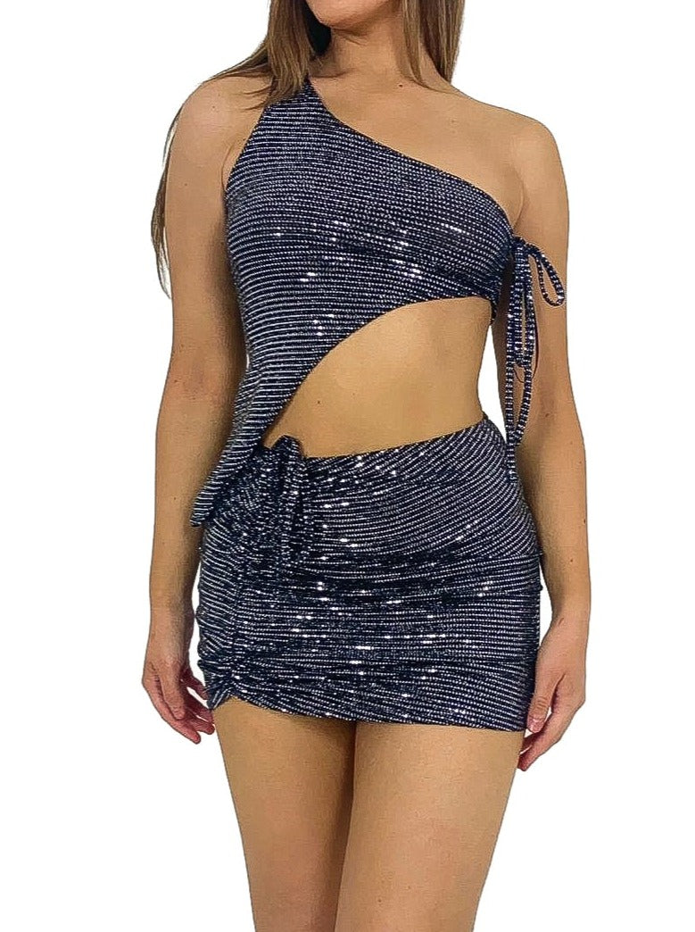 Foil Sequin Asymmetric Skirt Set