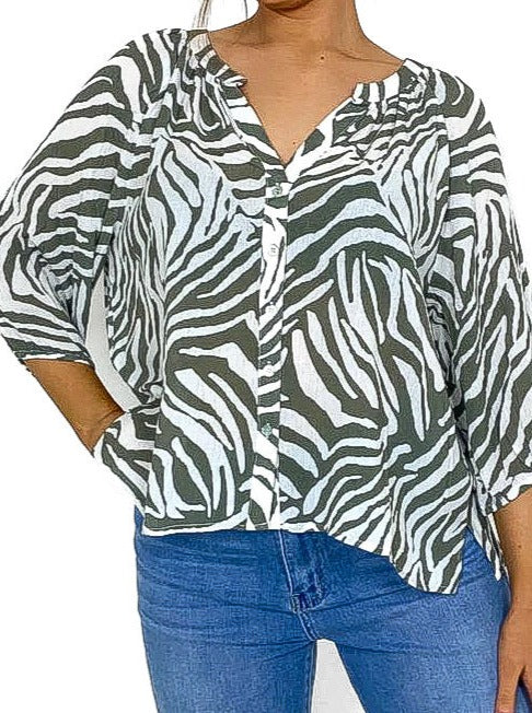 Zebra Print Crepe Blouse