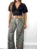 Paisley Print Belted Trousers