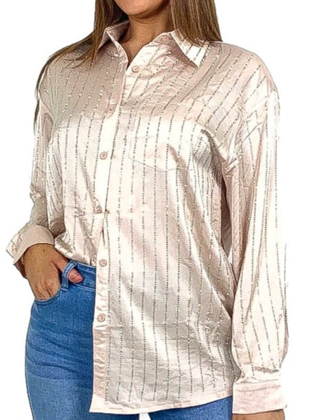 Diamante Stripe Satin Blouse