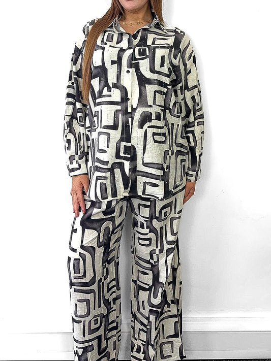 Abstract Print Shirt & Pants Set