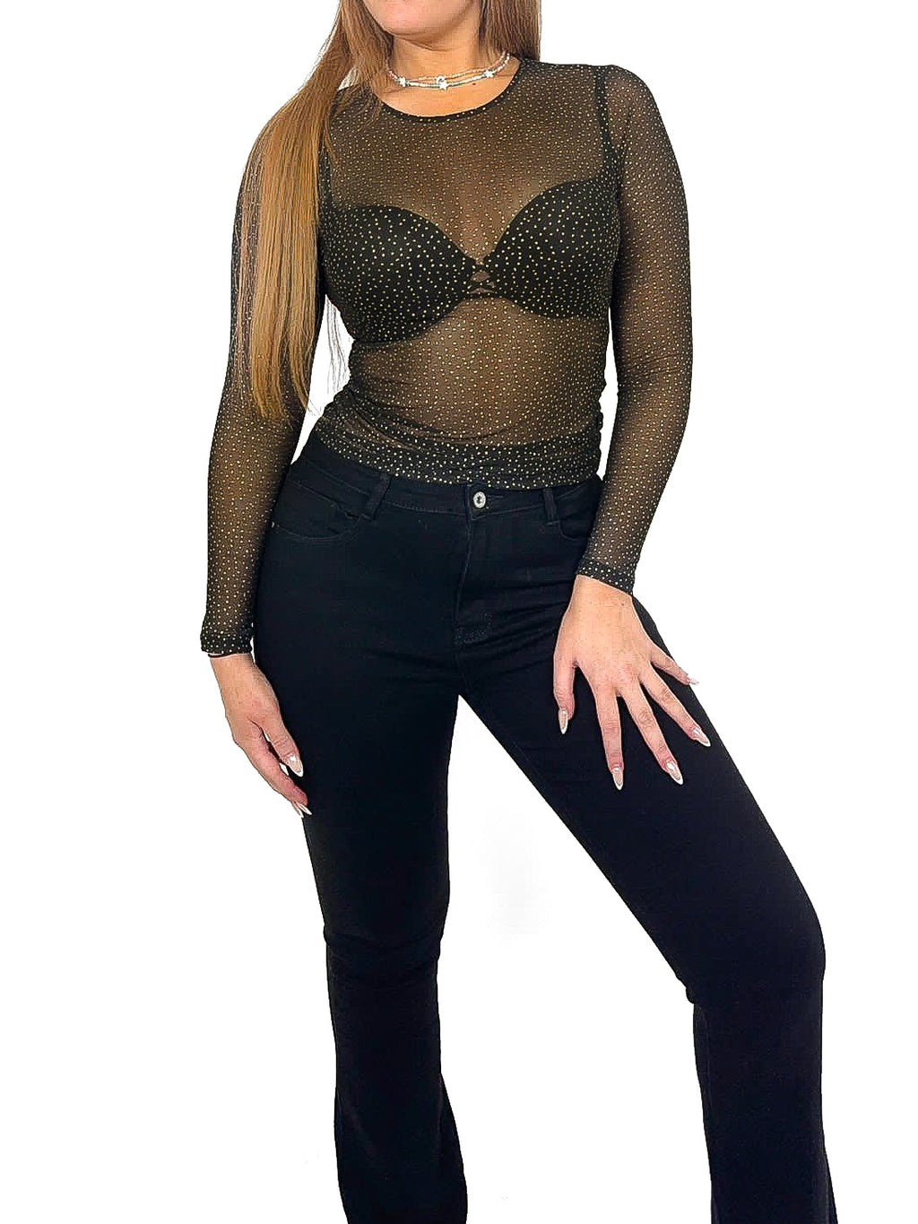 Glitter Spot Mesh Top