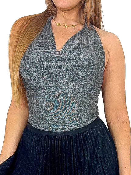Cowl Neck Glitter Crop Top