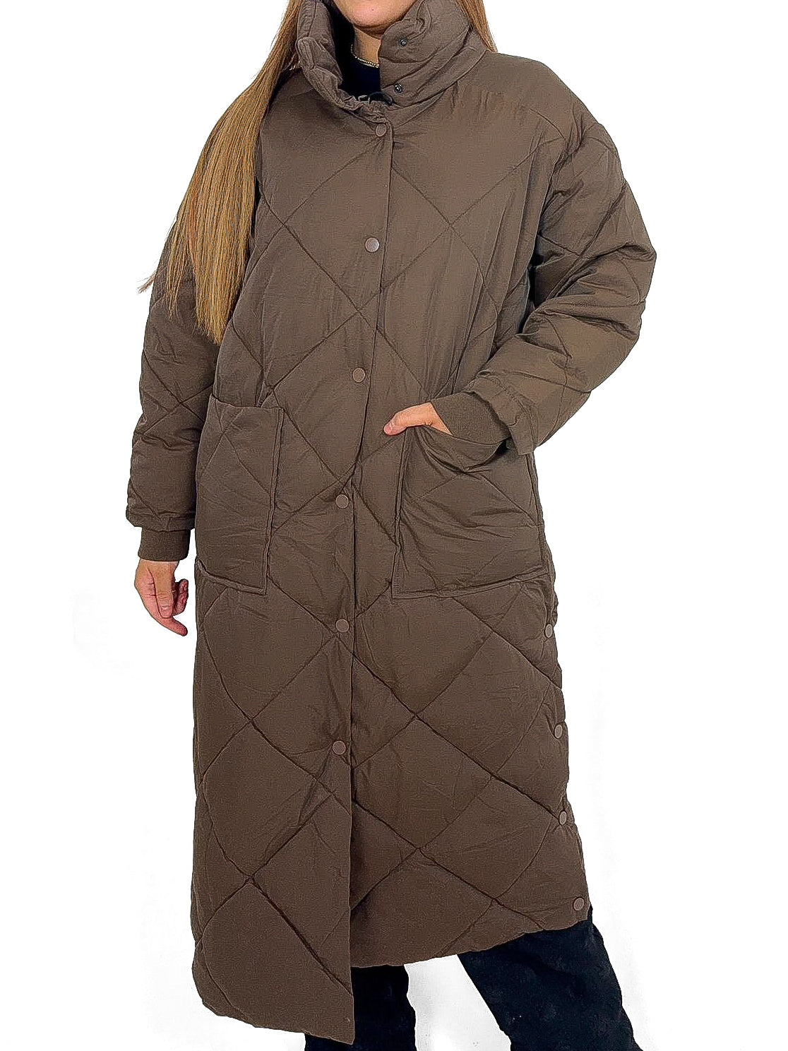 Diamond Quilt Longline Padded Coat