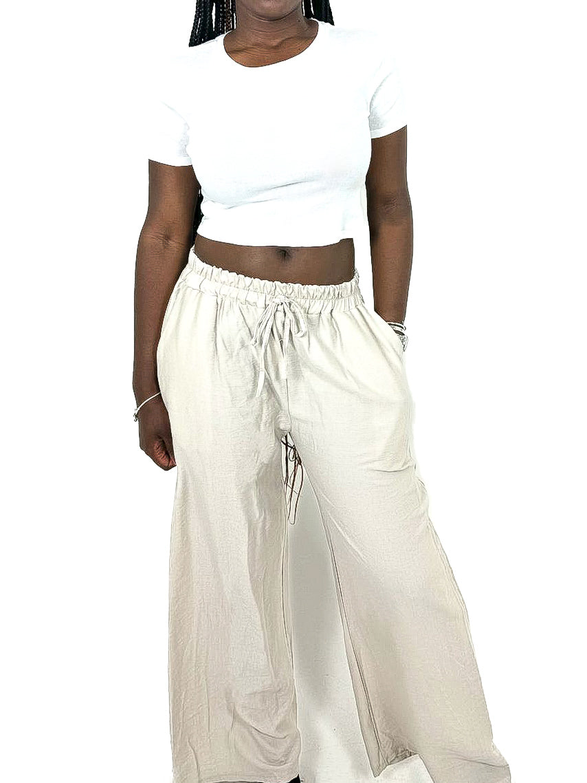 Linen Look Wide Leg Pants