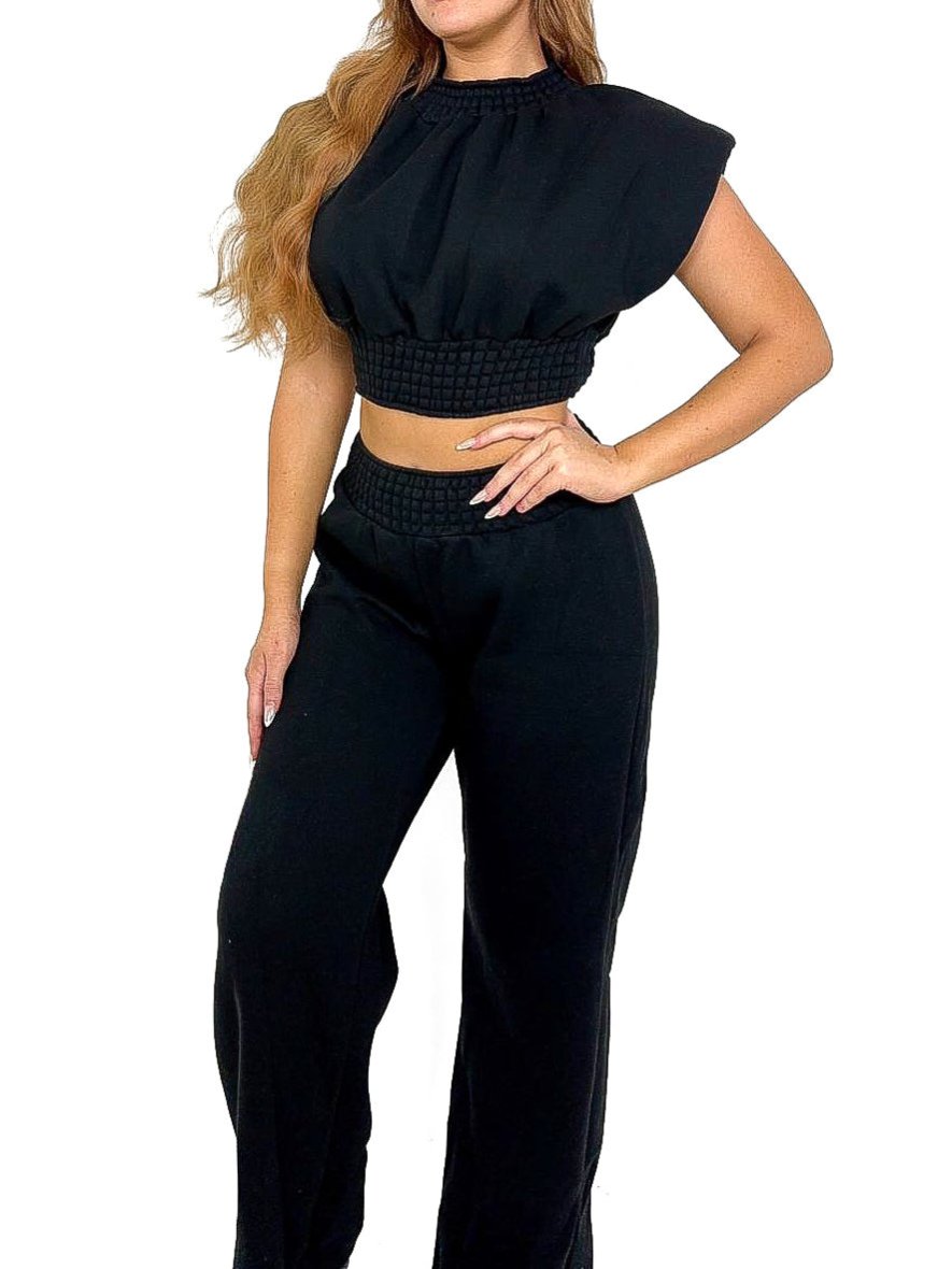 Padded Shoulder Wide Leg Co-Ord