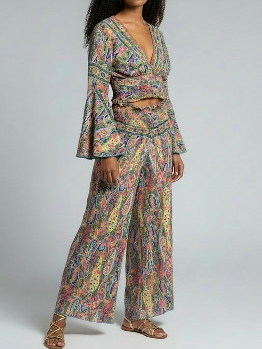 Boho Crop Top And Wide Leg Trousers Co-Ord